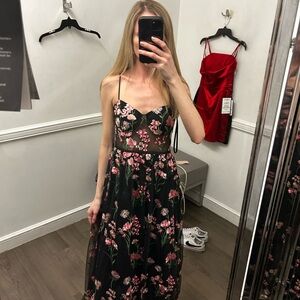 City Studio Pink and Black Floral Spaghetti Strap Prom Dress